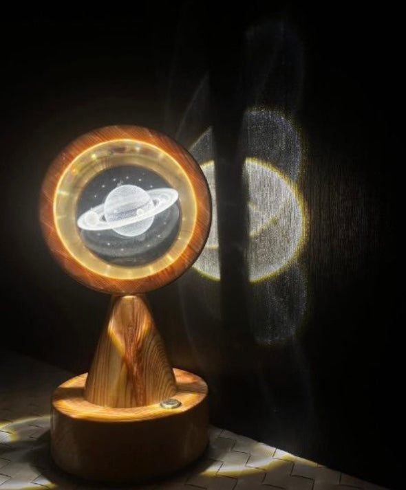 Astronaut Crystal Globe Lamp – Wooden Base Projector Light