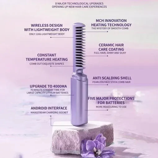 Hair Straightener Rechargeable Cordless Travel Comb - Latest Hairdressing Comb
