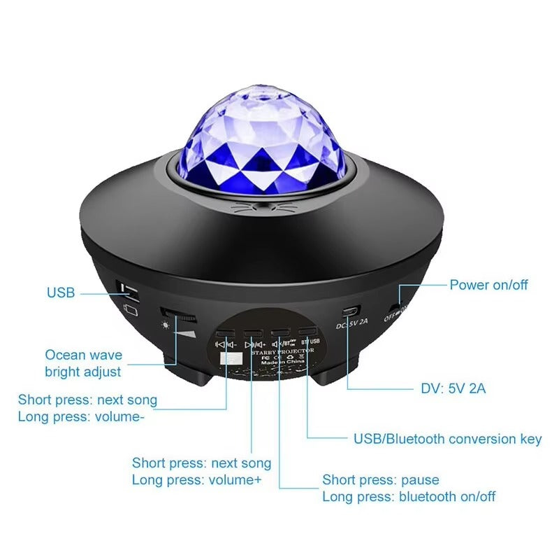 Projector Galaxy Night Light with Ocean Wave Music Speaker Sky Light Projector