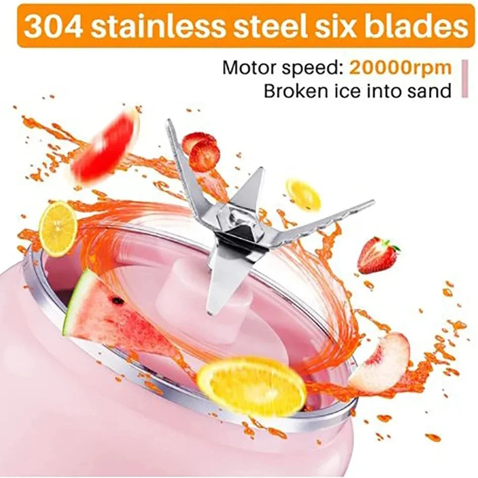Rechargeable Portable 6 Blades Fruit Juicer 380 ml